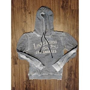 Lucky Brand Los Angeles Pullover Hoodie Men's Small Gray Venice Burnout